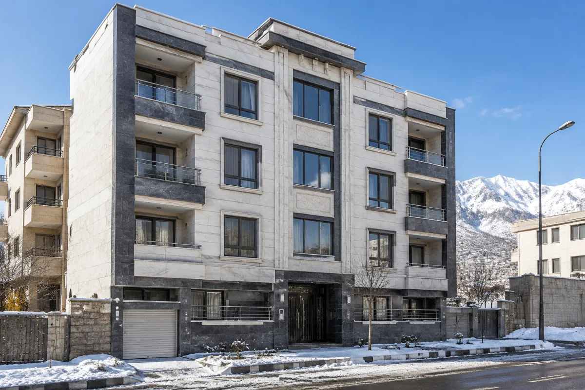 High performance white crystal marble and grey granite facade in freeze-thaw cold climate