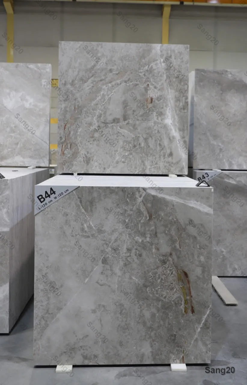 “Persian Statuario grey crystal marble slab tile 120x120 cm with subtle amber veining and polished finish for luxury interiors”