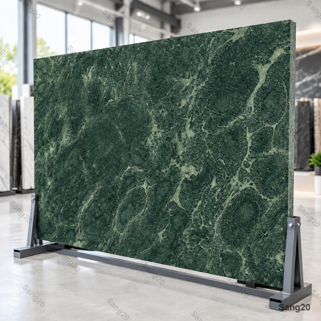 Pomegranate Grain Leathered Granite Slab; dark charcoal and olive green natural stone with matte textured finish for kitchen countertops and luxury interior walls.